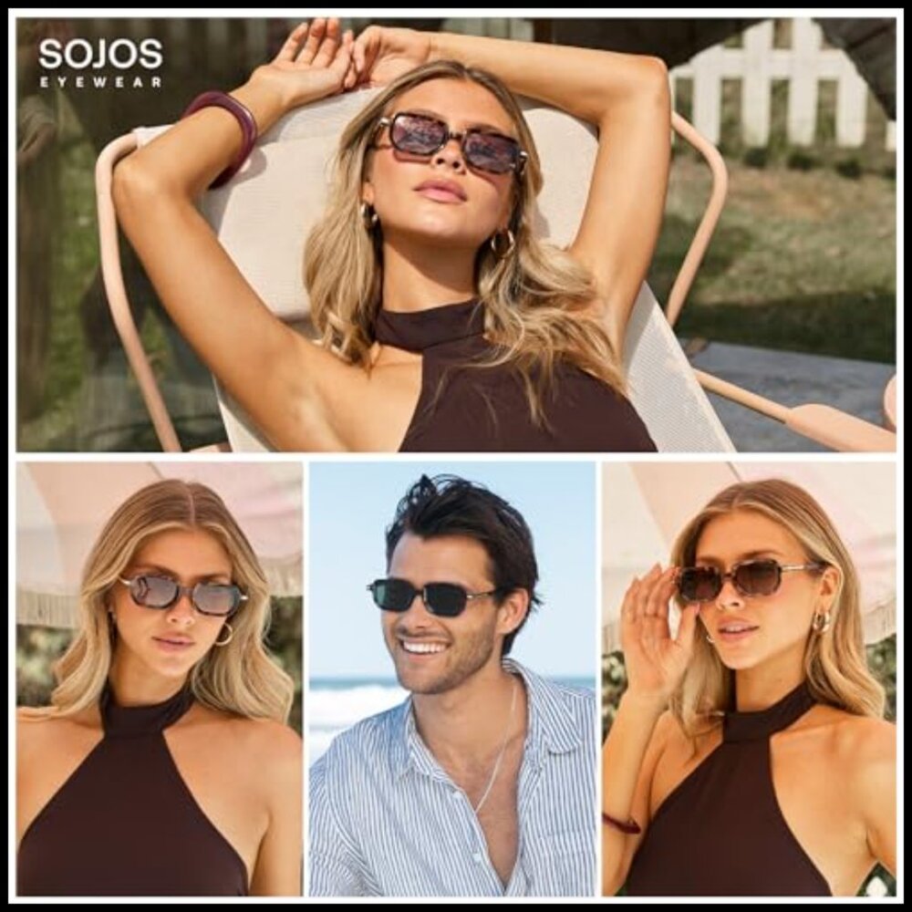 Retro Polarized Rectangular Hexagon Sunglasses, U… - image 2